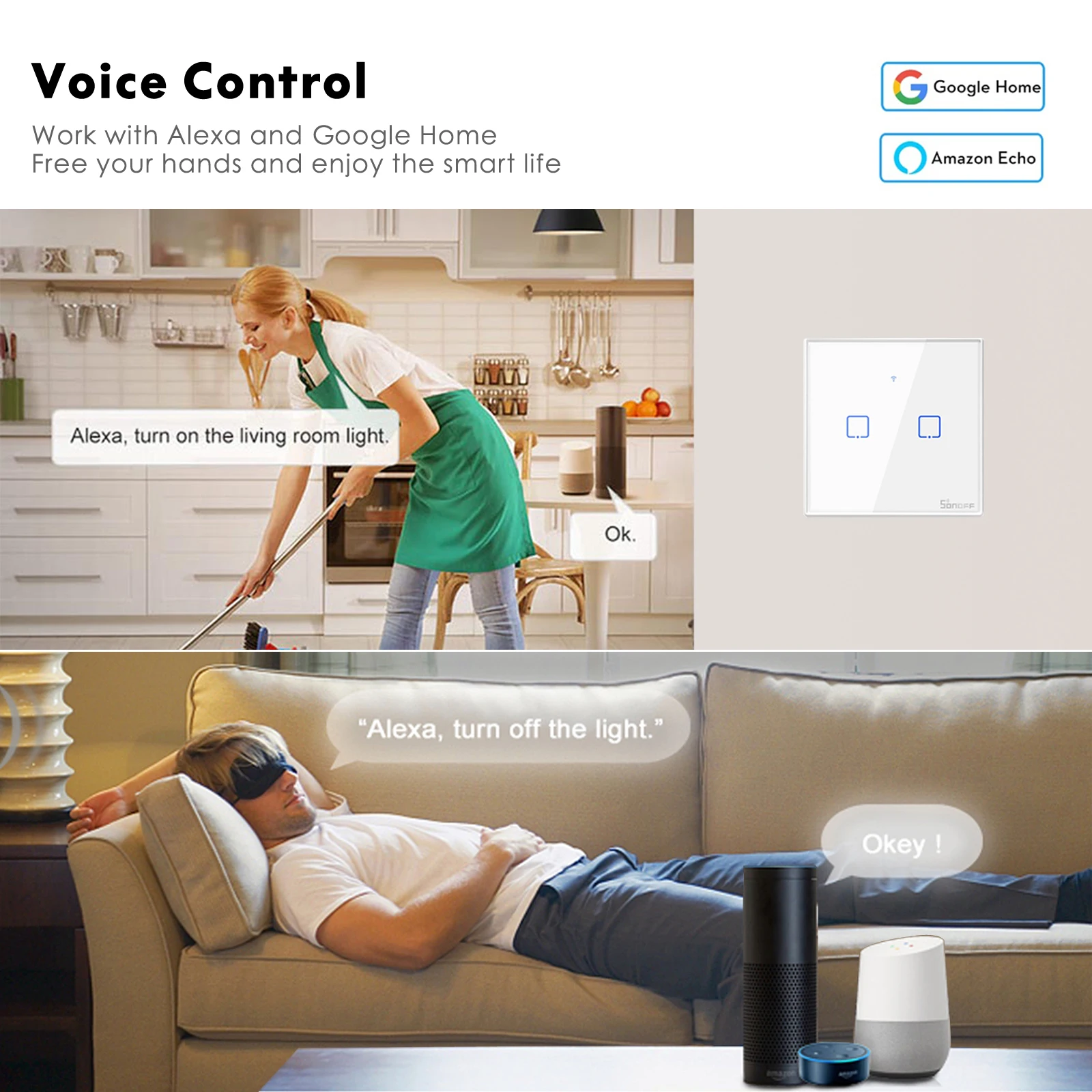 Настенный сенсорный выключатель Sonoff T2 T3 EU Wi Fi приложение eWelink 433 RF работает с Alexa
