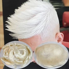 V-zapętlony męska peruka naturalna linia włosów biały kolor # 60R do włosów dla mężczyzn System Super cienki peruka wymiana włosów system