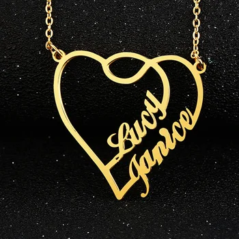 

Overlapping Heart Two Name Necklace For Women Gold Silver Plated Best Dainty Name Choker Necklace