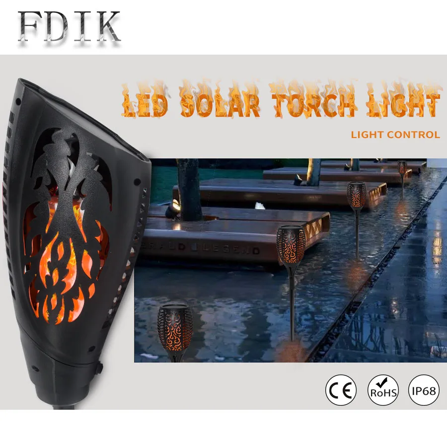 Светодиодный Солнечная пламя лампа IP68 Водонепроницаемый Torch Light лампа газон наземные горения пламени Открытый парк украшения праздник шоу освещения