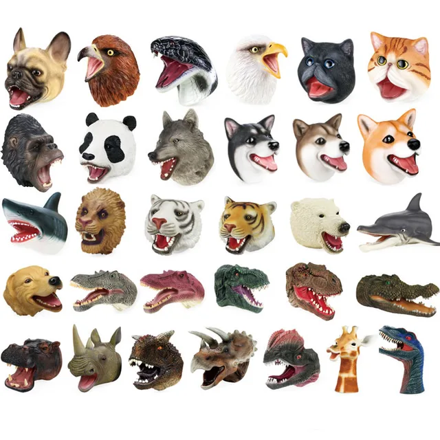 Soft Vinyl Rubber Animal Head Hand Puppet Figure Toys Gloves Model Gift Dinosaur Hand Puppet Toys For Halloween Toys 2