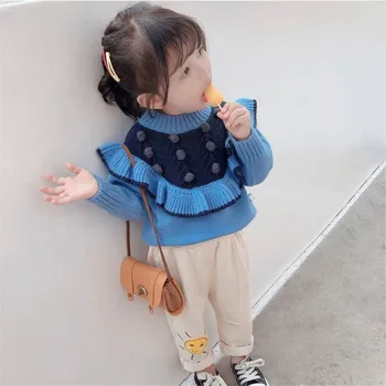 

Children Kids Sweater For Girl Woolen Ruffle Baby Girls Sweaters Pompom Knitted Infant Baby Toddler Girl Sweater Pullover 1-9Y