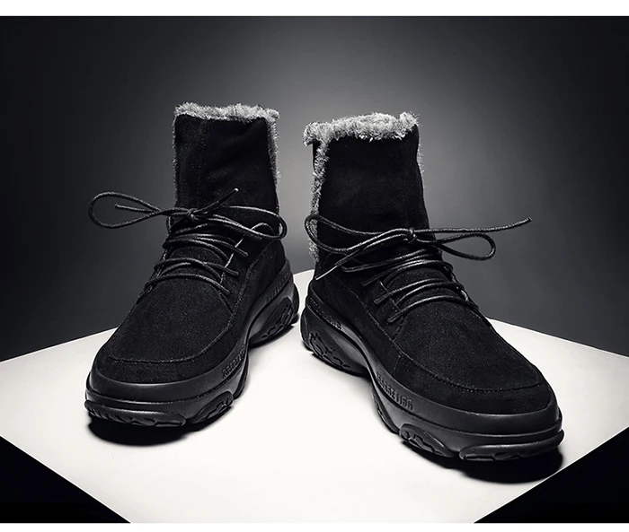 Утепленные мужские ботинки; зимняя мужская хлопковая обувь; теплые зимние ботинки на меху; обувь с плюшевой подкладкой; черные модные ботинки для мужчин; бархатная обувь