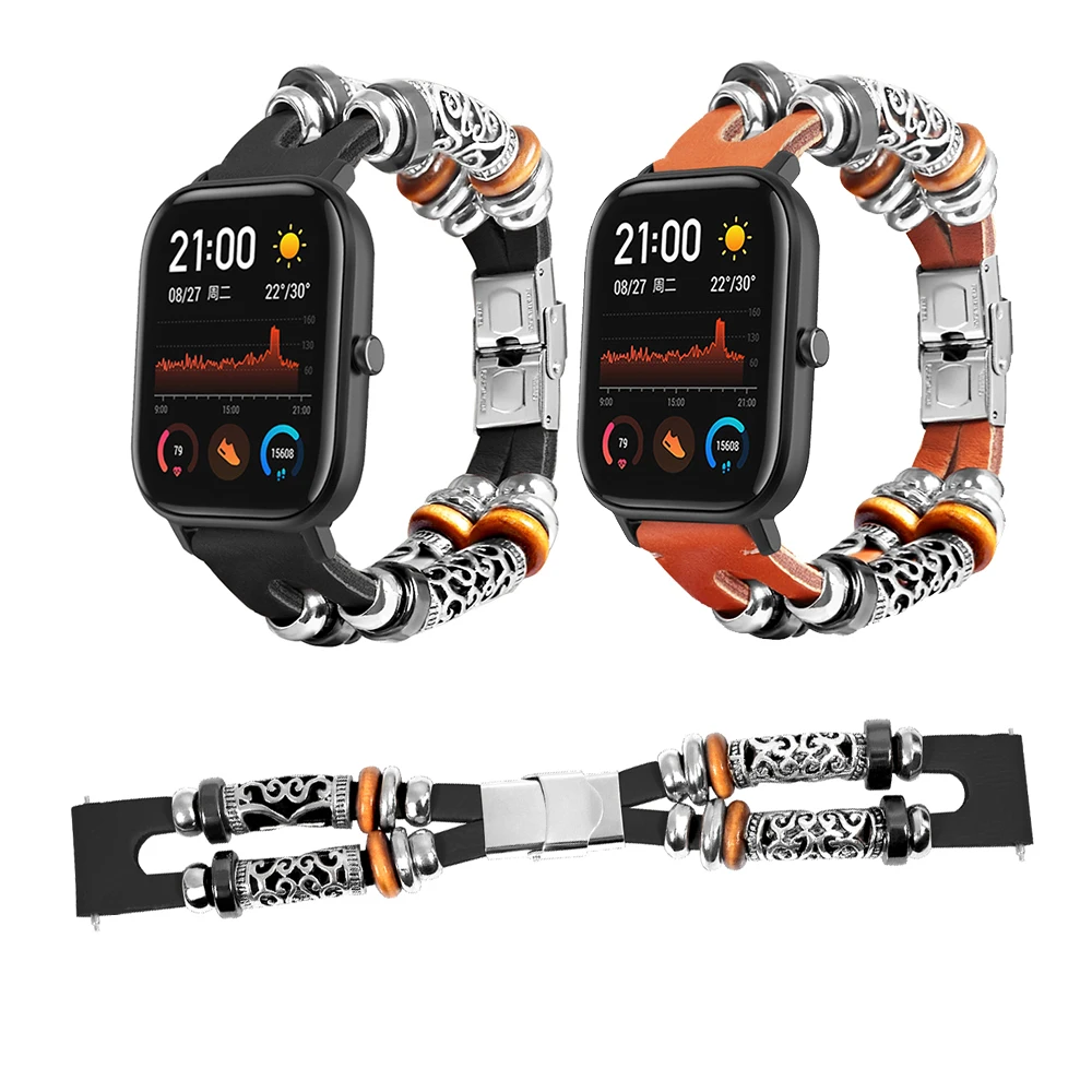 Для Amazfit GTS Band 20 мм DIY Индивидуальный винтажный металлический + кожаный сменный