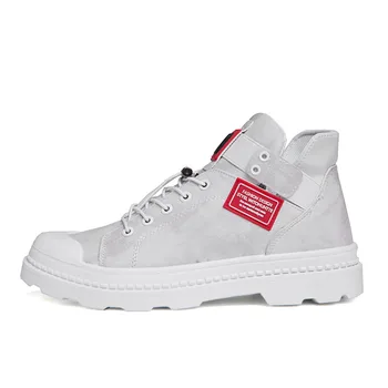 

2020 New Flat heel men boots microfiber Increase Shoes male round head Solid Color Hook & Loop fashion winter Size 39-44