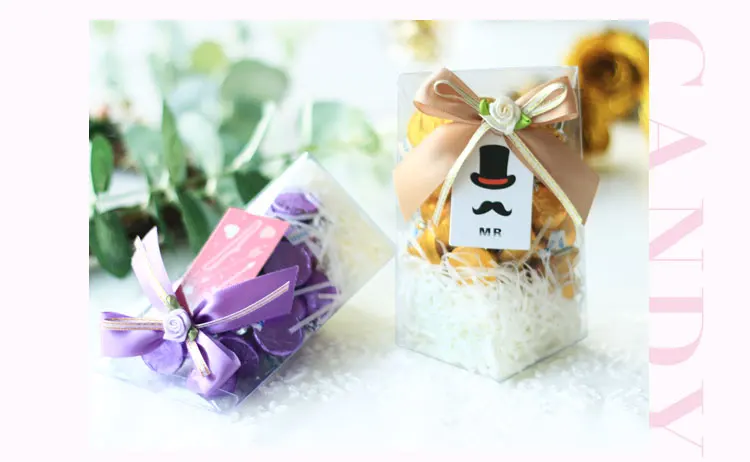 6.2x6.2x12.8cm 10pcs Romantic PVC Transparent Wedding gift box baby shower boy Girl favor boxes packaging bag Party Supplies