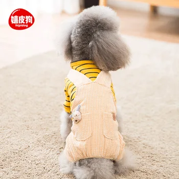 

Spring dog clothes new corduroy breeches Teddy Bomei extra warm pet four legged clothes in autumn and winter