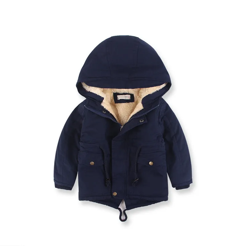

Children plus Velvet Trench Coat Winter Style Childrenswear Baby Mid-length Overcoat BOY'S Thick Cotton Overcoat Raincoat Jacket