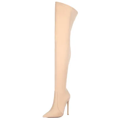 apricot MStacchi/женские сапоги по индивидуальному заказу; Botas Mujer; ; яркие цвета; Сапоги выше колена; женские шикарные вечерние сапоги на тонком высоком каблуке с острым носком - Цвет: apricot