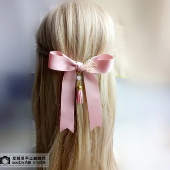 

Japanese and Korean tiara hair accessories hairpin handmade bow lady tassel spring clip top clip jewelry