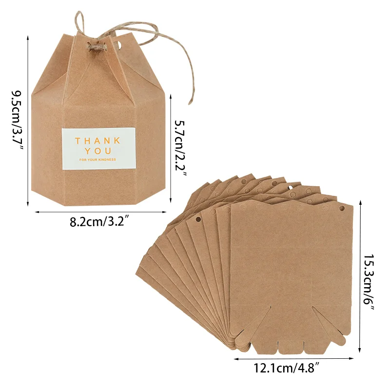 10pcs Hexagon Shape Creative Kraft Paper Candy Boxes Wedding Favors Gift Packaging Box For Birthday Party Baby Shower Decor