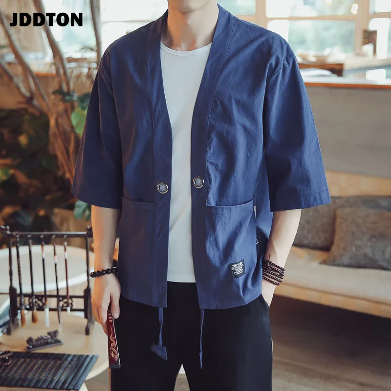 JDDTON мужская летняя хлопковая льняное кимоно 5XL кардиган для отдыха Верхняя