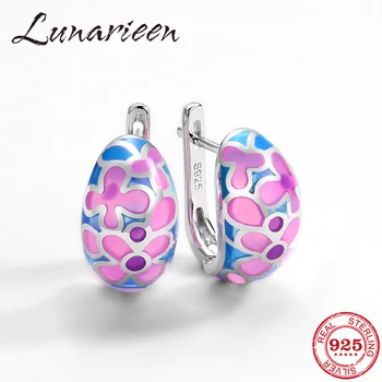 

2020 Colorful small pink Blue Flowers earrings for women 925 Sterling Silver fine Women's earrings luxury Party Jewelry Enamel