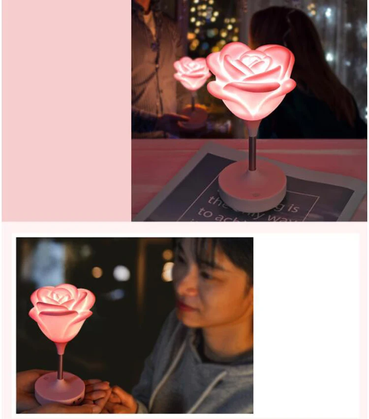USB Rechargable LED Touch Control Table Lamp Girl Rose Love Heart Modeling lamp Energy Saving Romantic Decoration Night Light