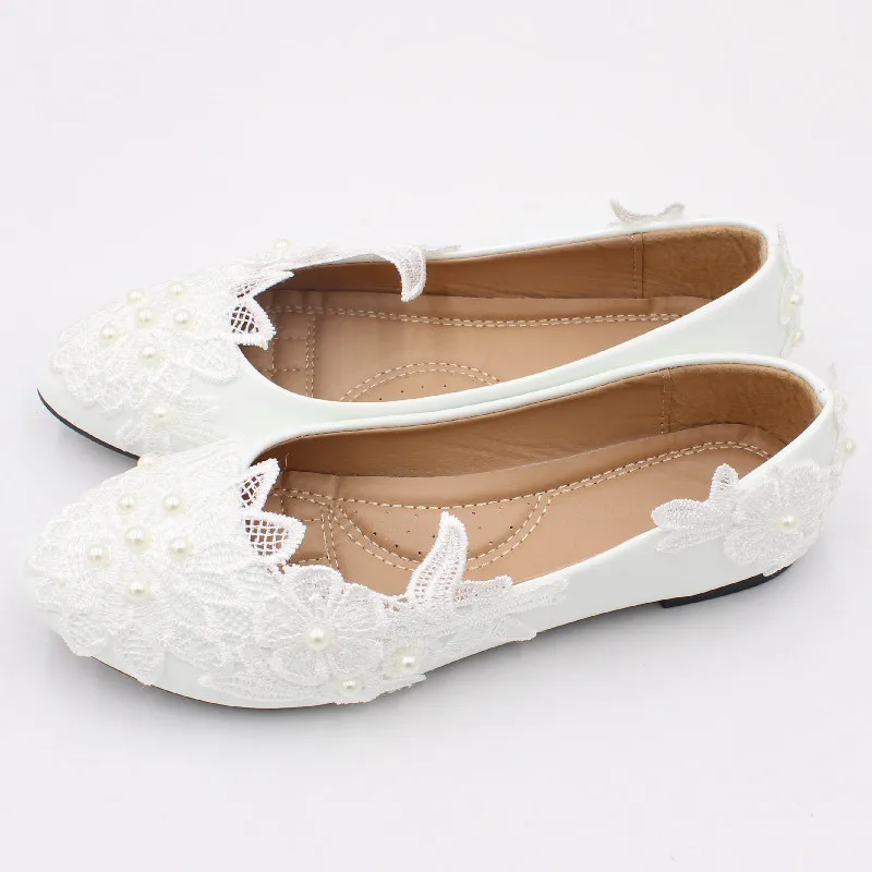 Sorbern New White Flower Bridal Flats Lady Wedding Flat Shoes Large