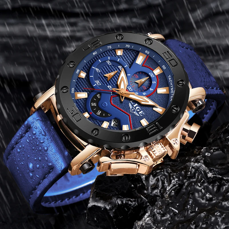 Online 2019 LIGE Blau Uhr Luxus Marke Männer Analog Leder Sport Uhren Herren Armee Military Watch Datum Quarz Uhr Relogio Masculino