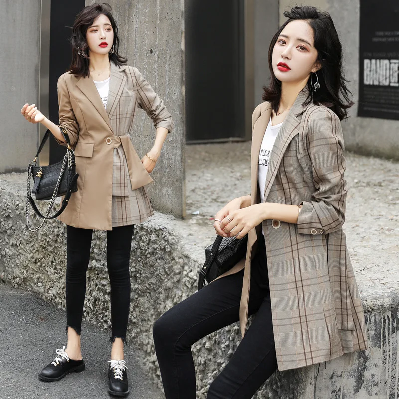 

Trench Coat Women's Mid-length Short-height 2019 Popular New Style Spring And Autumn Korean-style Fashion Slim Fit Joint Plaid C