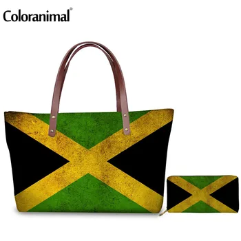 

Coloranimal Jamaica National Flag Pattern Handbag for Women 2Pcs/Set Shoulder Bags Unique Large Ladies Beach Bags Bolsa Feminima