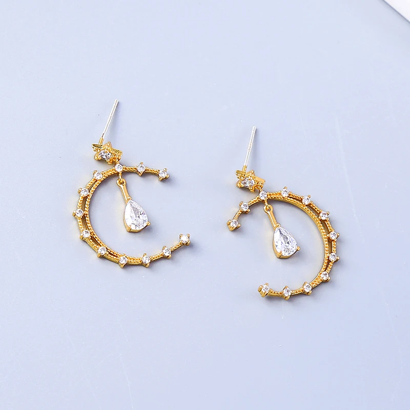 

Romantic Drop Earring For Women Handmade Gold Color Zircon Moon Earring High Quality Wedding Date Gift Jewelry Accssory