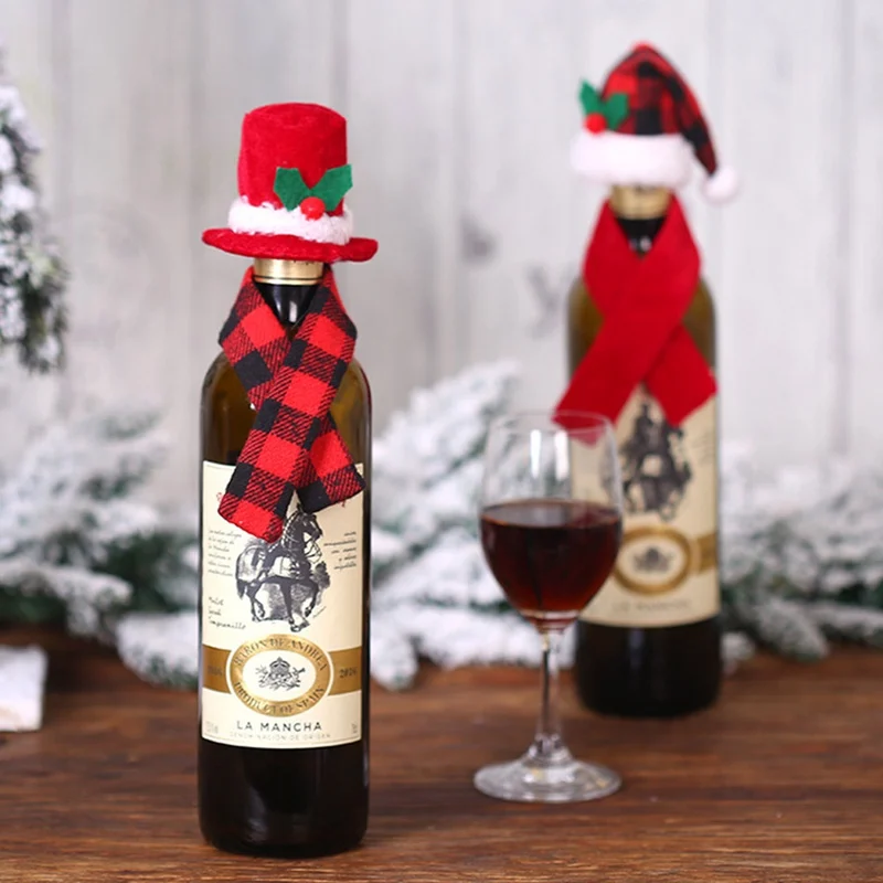1 комплект Рождественская бутылка вина крышка Санта-Клаус шляпа рождественские украшения обертка для бутылки шарф вечерние украшения