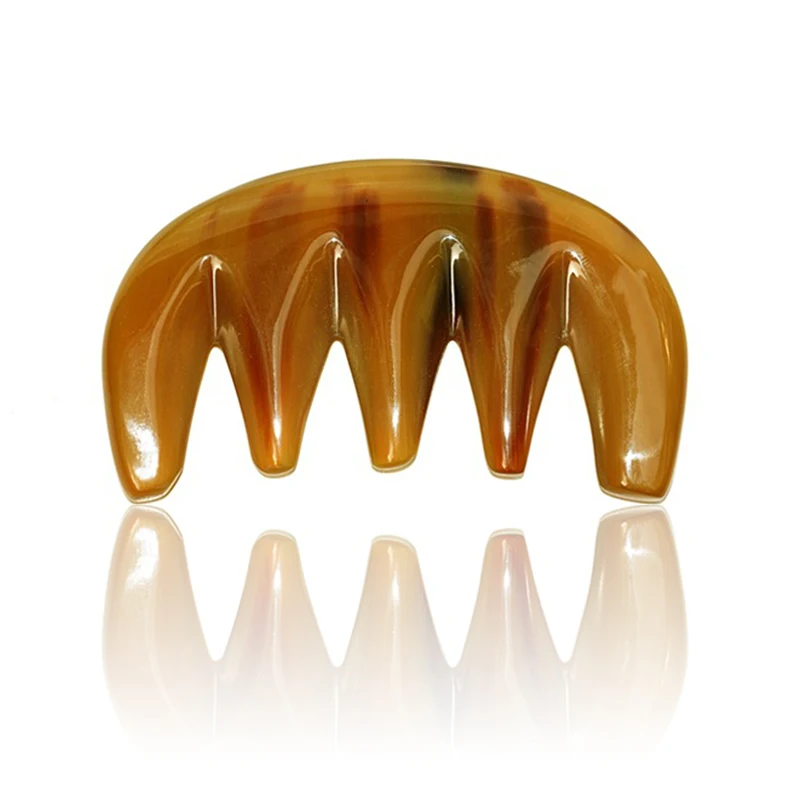 100% Natural Buffalo Horn Large Tooth Comb Handmade Anti Static Tangle Free Smooth Hair Brush for Massage & Scraping with Pouch