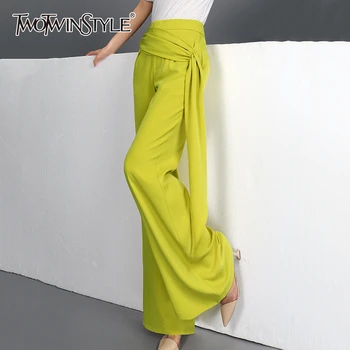 

TWOTWINSTYLE Elegant Asymmetrical Women Full Length Pants High Waist Lace Up Irregular Loose Wide Leg Pant For Female Fashion