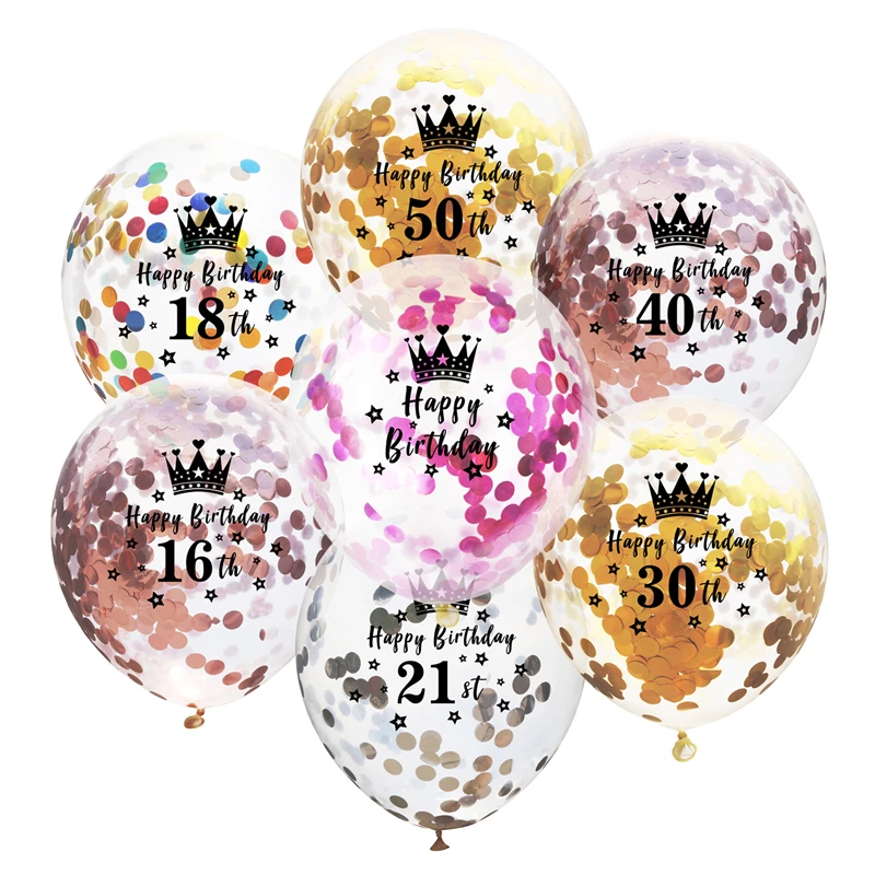 

10pcs Rose Gold Crown Birthday Balloons Confetti Latex Ballons Happy 16 18 21 30 40 50th Birthday Party Decorations Adult Globos