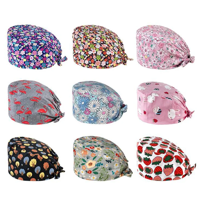 

New printing Scrub Hat Health Service Working Hat Beauty Cap Practical Work Scrubs Cap Unisex Beautician Caps gorros quirurgicos