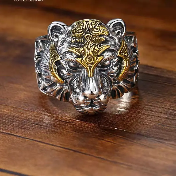 Fashion Creative Tiger Head Domineering Ring Mature Men Personality Beast Zodiac Ring Birthday Gift animal ring