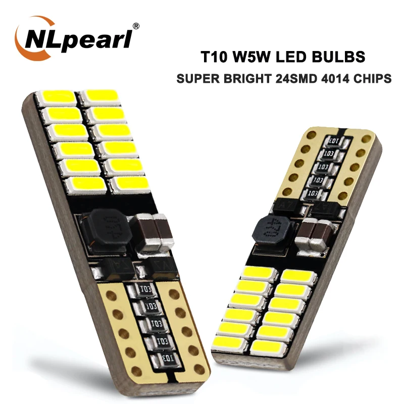 

NLpearl 10x Signal Lamp T10 W5W Led Bulbs 24SMD 4014 W5W Canbus Led 914 Chip Car Interior Instrument Lights License Plate Lights