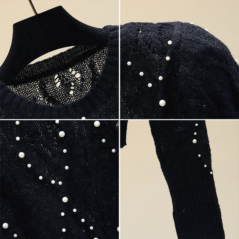Short Beaded Long Sleeve Pullovers Top Women's
