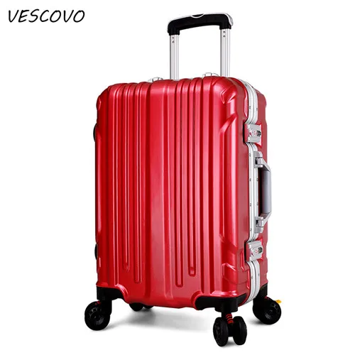 VESCOVO 2" 22" 2" 26" 28 дюймов Высокое качество алюминиевый каркас багажный ПК Дорожный чемодан-тележка на колёсиках - Цвет: red