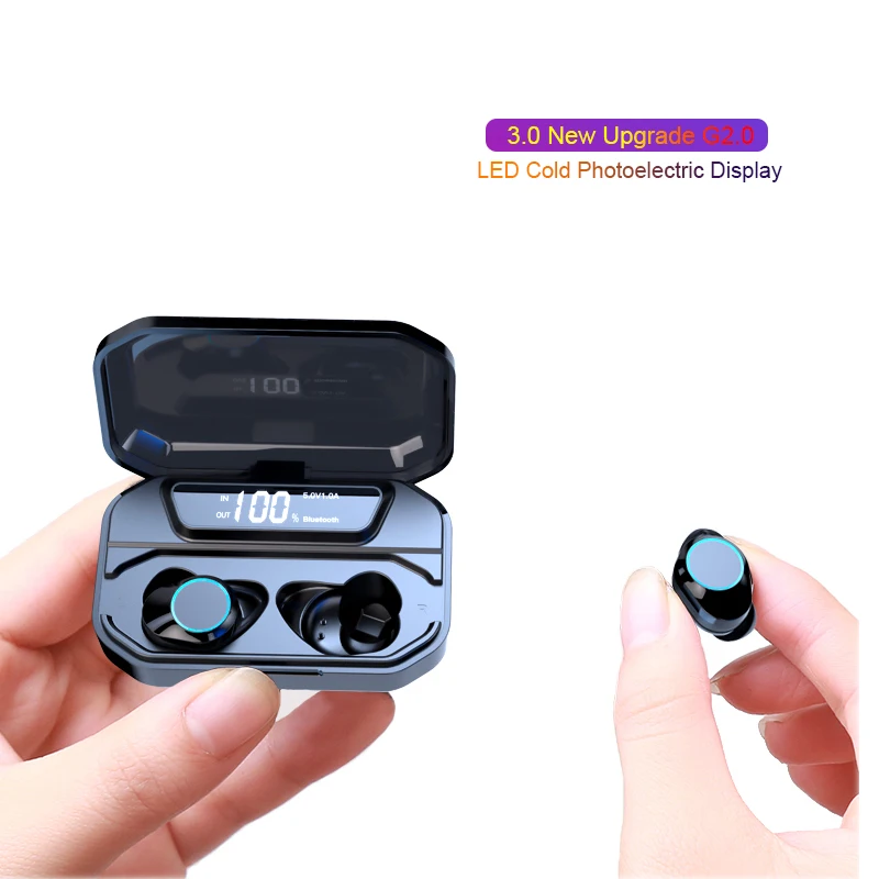 G02 TWS 5.0 Bluetooth Earphone 9D Stereo Wireless Earphones IPX7 Waterproof Earphones oortjes LED Smart Power Bank Phone Holder