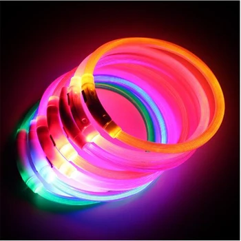 

USB Charging Adjustable Pet Dog Collar LED Rechargeable Night Flashing Luminous Dog Collars Plastic Solid Neck Collar for Dogs