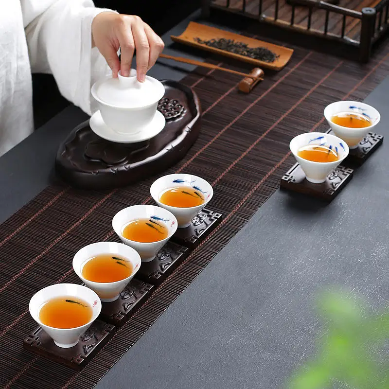 Tea Cup Mat Vintage Wooden Tea Coaster Square Heat Resistant Drink Mat Table Tea Coffee Non-slip Ceremony Accessory
