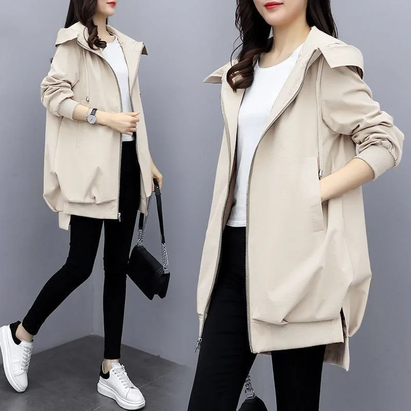 Women Khaki Windbreaker Short Coat Autumn New Korean Casual Double Breasted Student Trench Coat Loose Fashion Elegant Tops