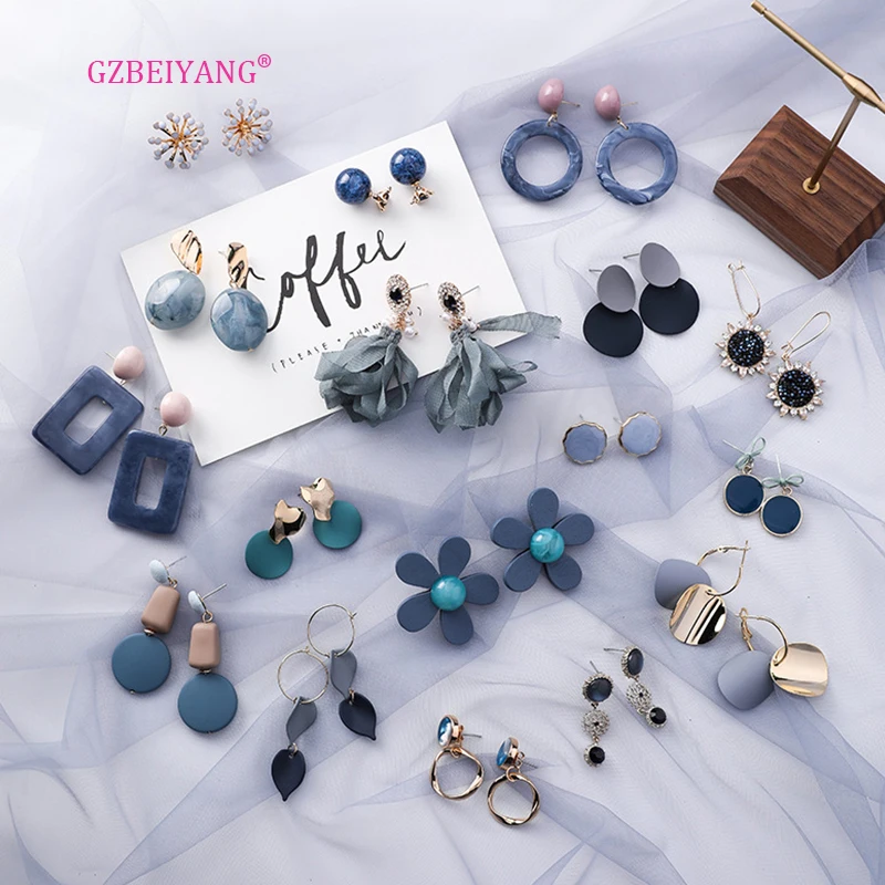 

GZBEIYANG 2019 Fashion Blue Grey Pendant Earrings for Women Geometric Simple Jewelry Statement Drop Earrings for Girls Trinkets