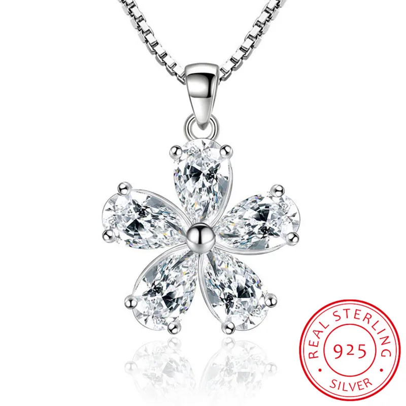 925 Sterling Silver Jewelry AAA CZ Zirconia Plum blossom Flower Pendant Necklace p pendant necklace silver necklace silver pendant For Women Gift 45cm Chain choker kolye S-N148