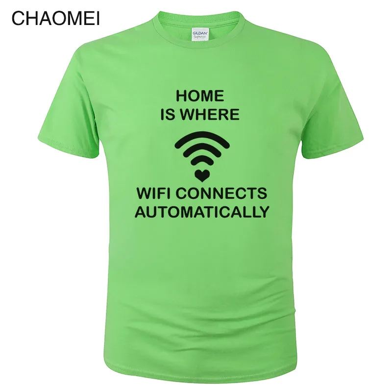 Беспроводная футболка с буквенным принтом WIFI для мужчин и женщин Модная