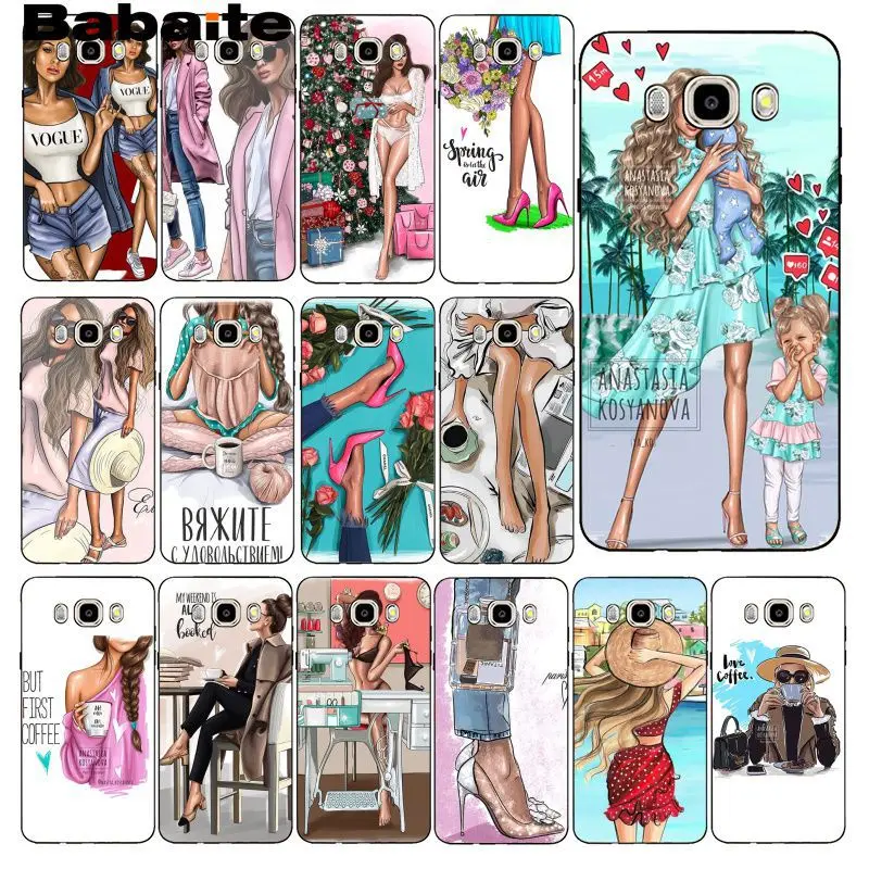 

Babaite Fashion Vogue Black Brown Hair Baby Mom Girl coffee Phone Case For Samsung J7 2017 J6 J8 J4 J4Plus 2018 J7NEO J2 J5Prime