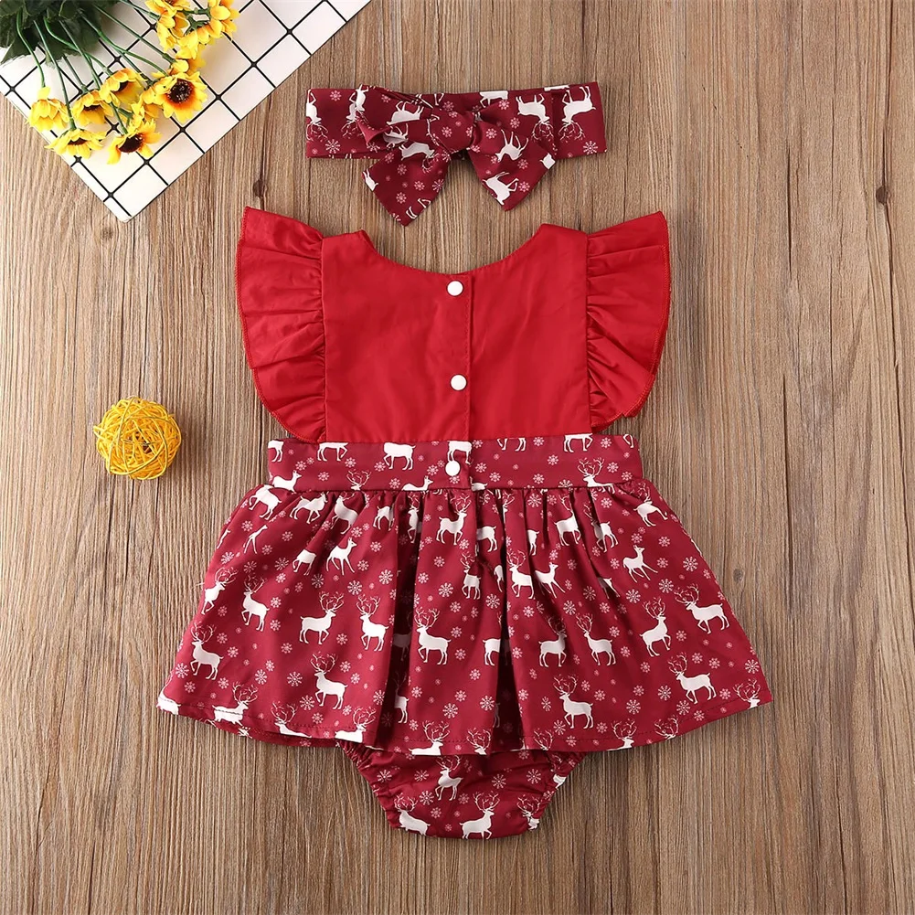 Рождественская одежда красного цвета для маленьких девочек Ползунки с оборками для маленькой сестры вечерние платья-пачки костюмы на год и Рождество для девочек