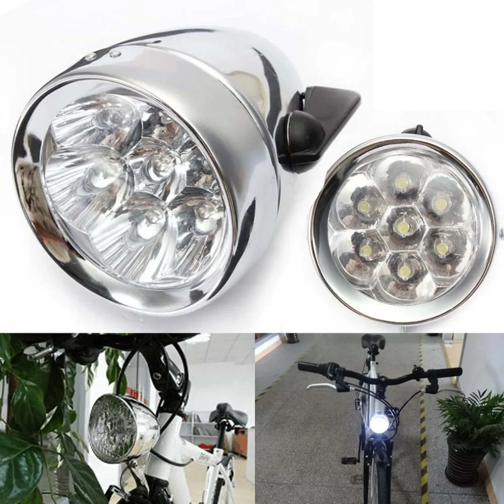 

General Vintage Bicycle Bike Front Light Lamp Battery 7 LED Headlight with Bracket Battery Operated Safety Night Riding Light