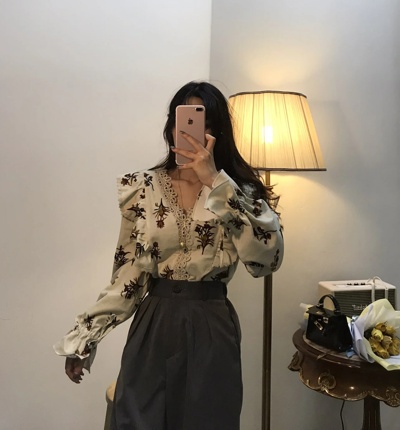 Woherb винтажный милый цветочный принт женские блузки в Корейском стиле кружевная рубашка с оборками Женская Осенняя Новинка топ с длинными рукавами Blusas