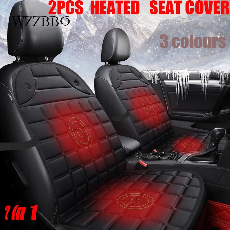 

2Pcs In 1 Fast Heated & Adjustable Black/Grey/Blue/Red Car Electric Heated Seat Car Styling Winter Pad Cushions Auto Covers