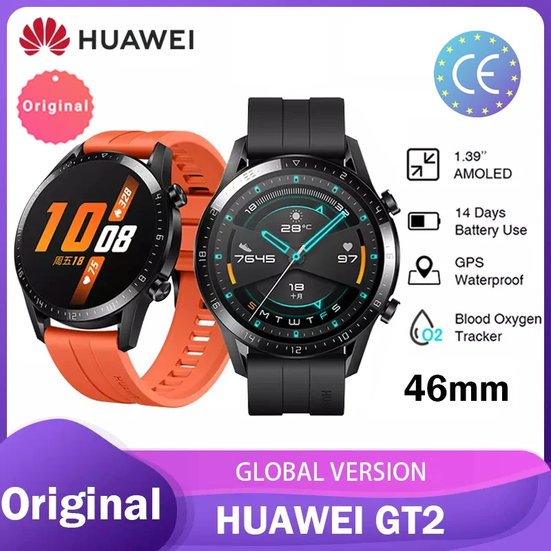 Глобальная версия HUAWEI часы GT2 GPS 14 дней при работе водонепроницаемый телефон
