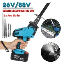 Doersupp 26V/88V Cordless Reciprocating Saw+5 Saw blades Metal Cutting Wood Tool Portable Woodworking Cutters