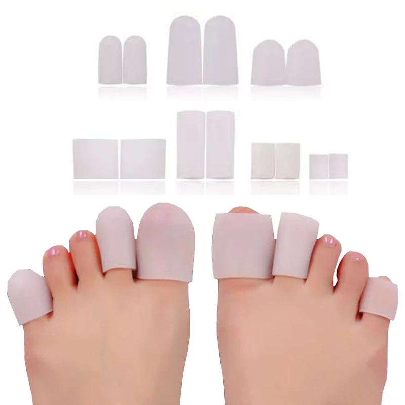 2pcs Silicone Toe Protector Prevent Friction Pain Relief Feet Corns Blisters Toe Cap Cover Correction Hammer Toe Foot Care Tool 2pcs finger toe protector silicone gel cover cap pain relief preventing blisters corns nail tools foot care toe separators