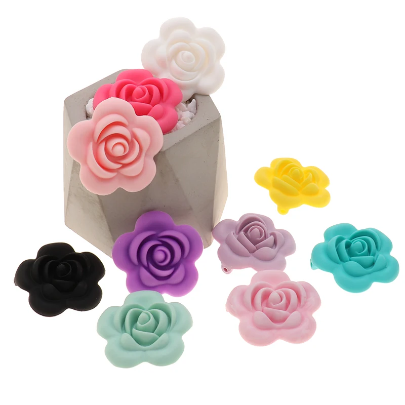 

ATOB 50PCS Silicone Rose Bead Bite Baby Silicone Teething Pendant Silicone Beads Teether Diy Baby Products Toys For Children