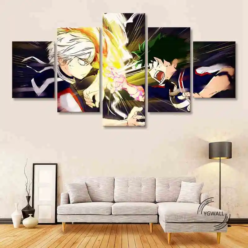 

5 Pieces My Hero Academia Modular Anime Prints Pictures Home Decor Canvas Painting Office Poster For Bedroom Wall Artwork Frame