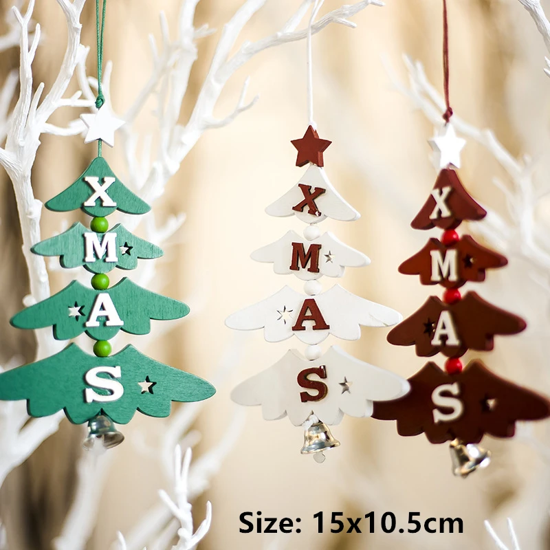 Creative Painted Wooden Christmas Tree Hanging String Christmas Pendant Window Display Ornaments Xmas Party Decors Kids Gift Toy